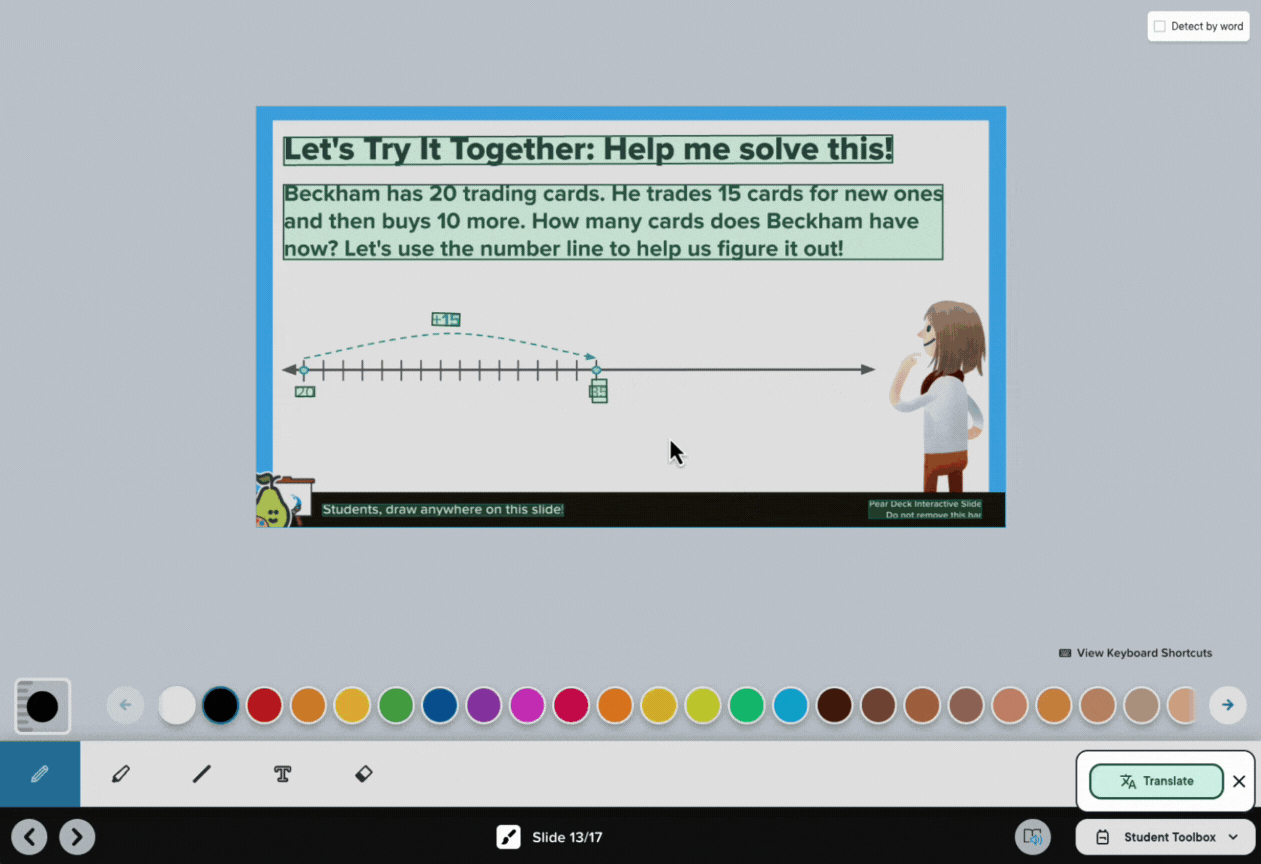 A Pear Deck slide open in Student View before the student selects text