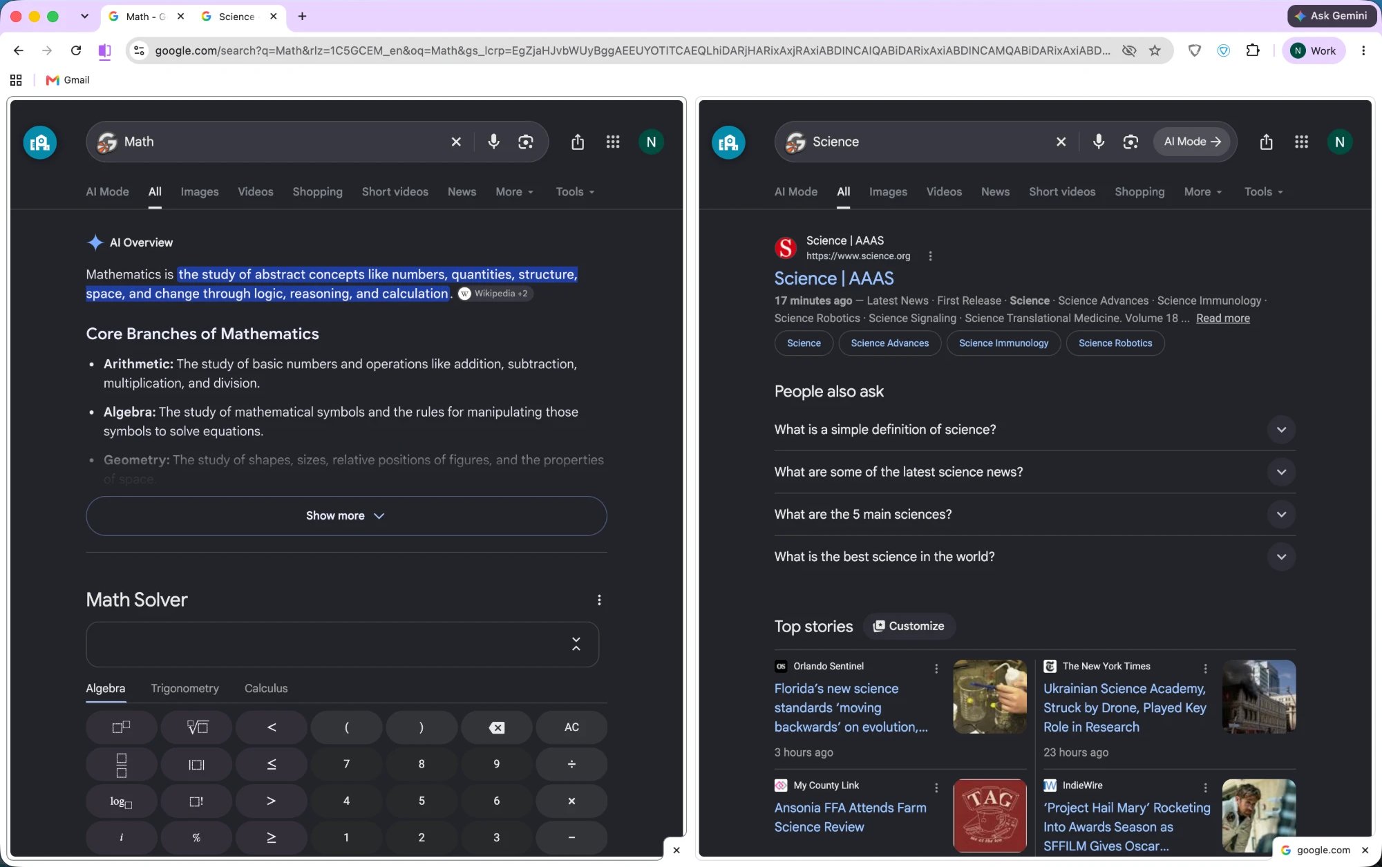 Student Chrome Split View with Math and Science pages displayed side by side