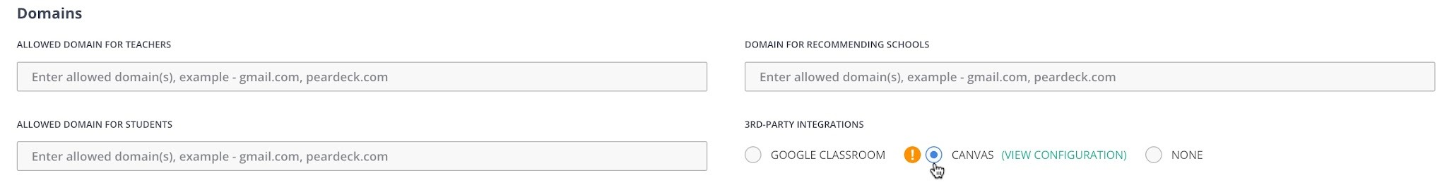 Enable the Canvas radio button under 3rd Party Integrations to get started.