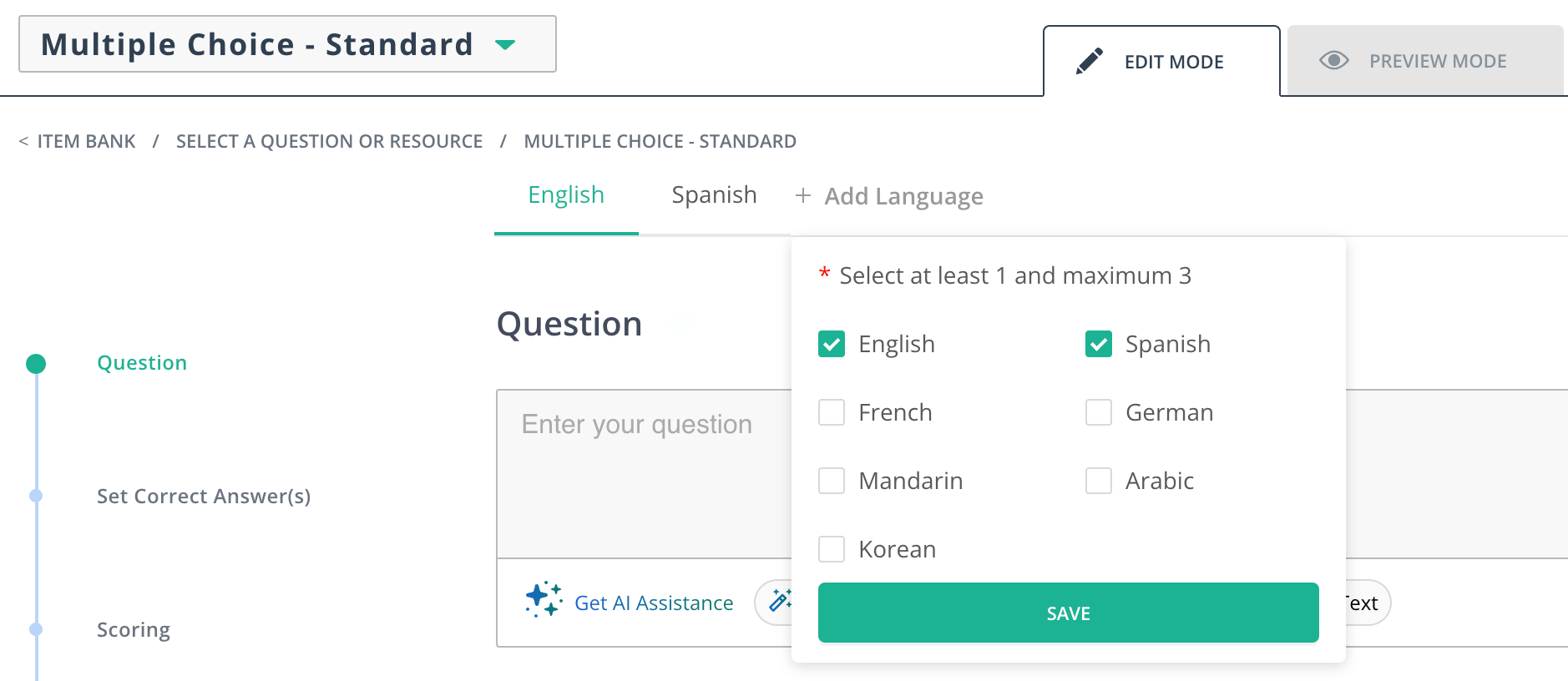 Add Language button.