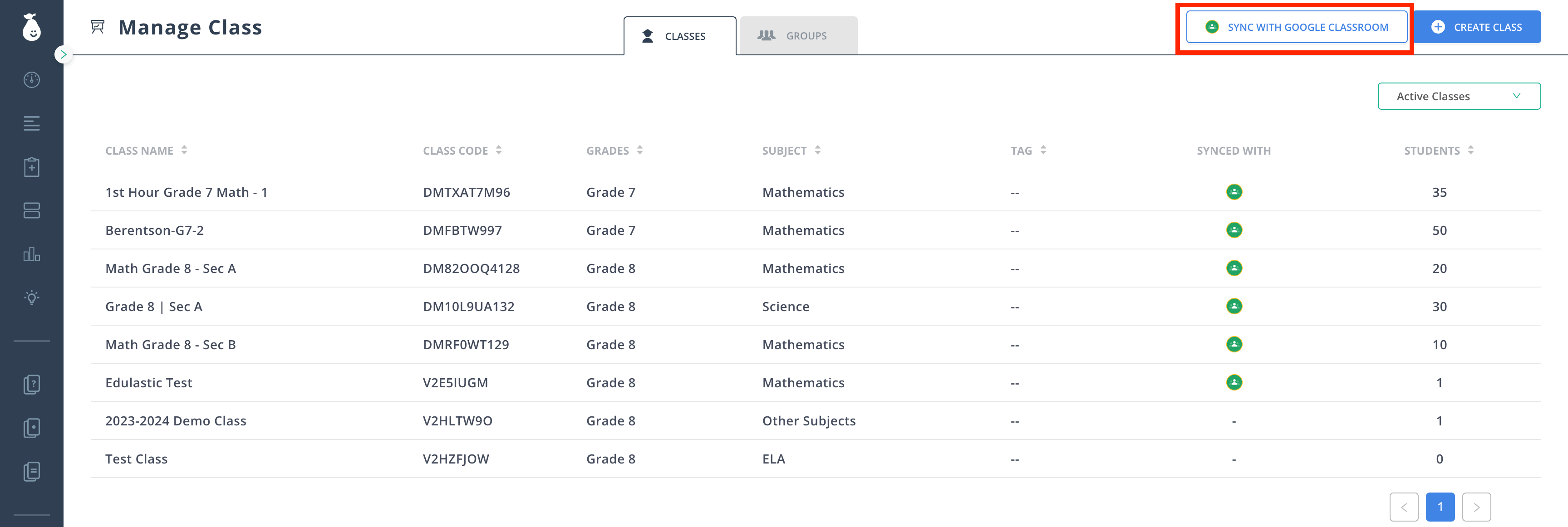 : Sync with Google Classroom dialog