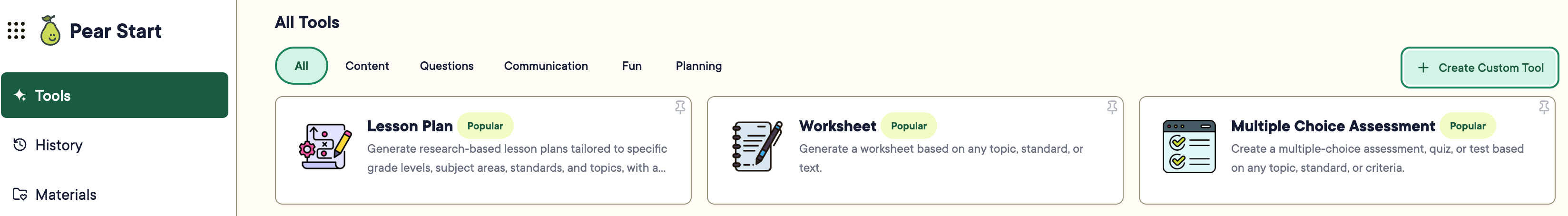 "Create Custom Tool" button from the Tools page.
