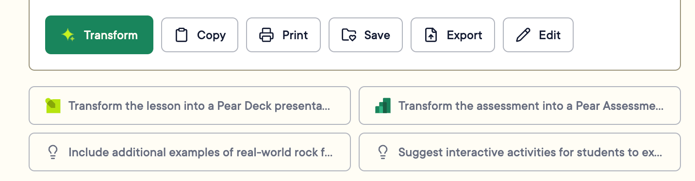 The Transform button in Pear Start.