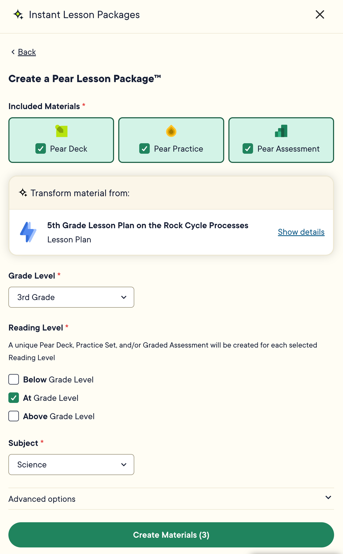 Example of an Instant Lesson Package of all Pear Deck Learning apps.