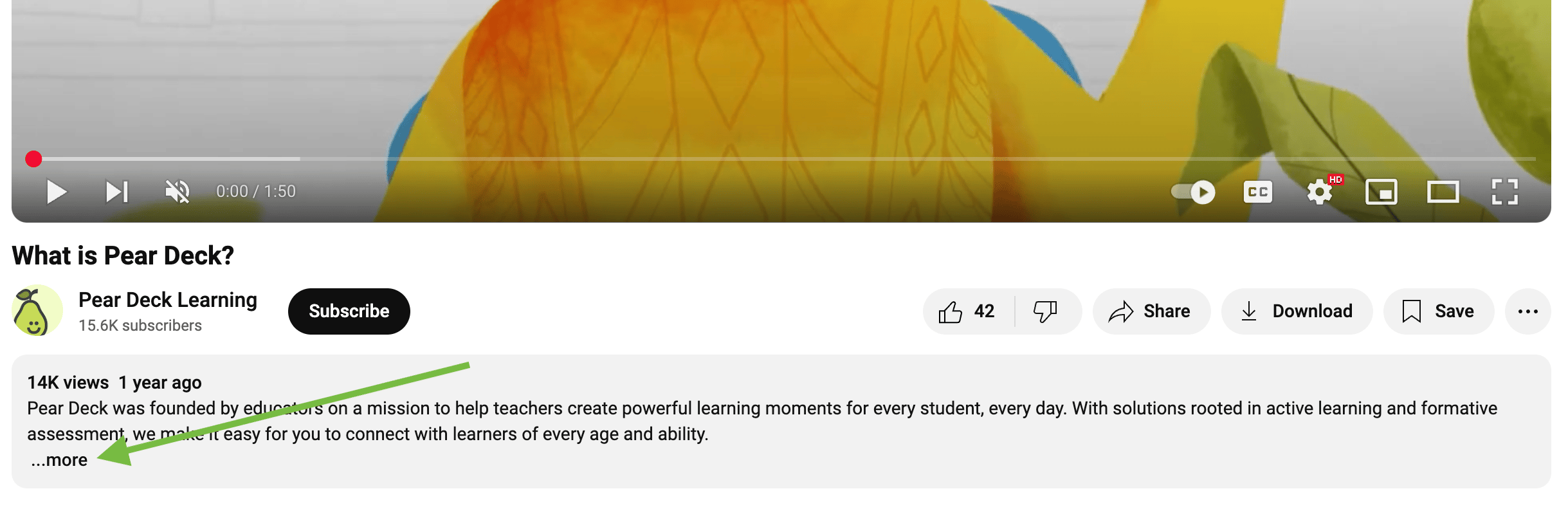 Click the "More" button to expand the YouTube video's description.