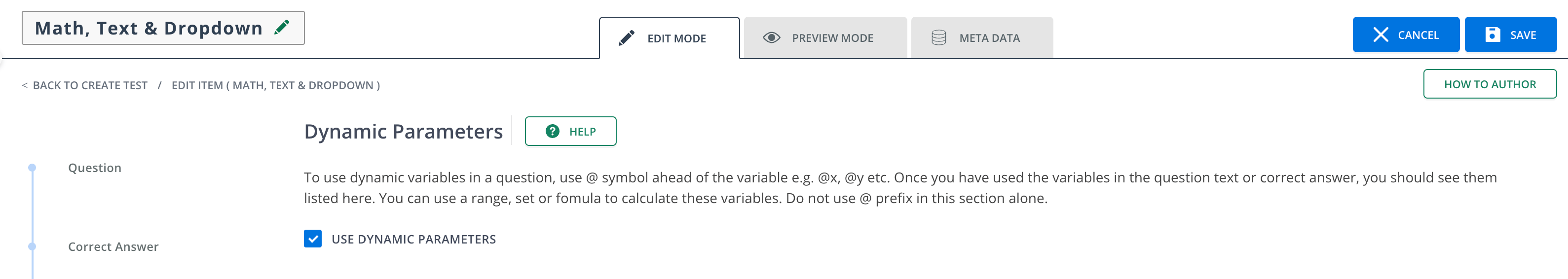 View of Dynamic Parameters enabled.