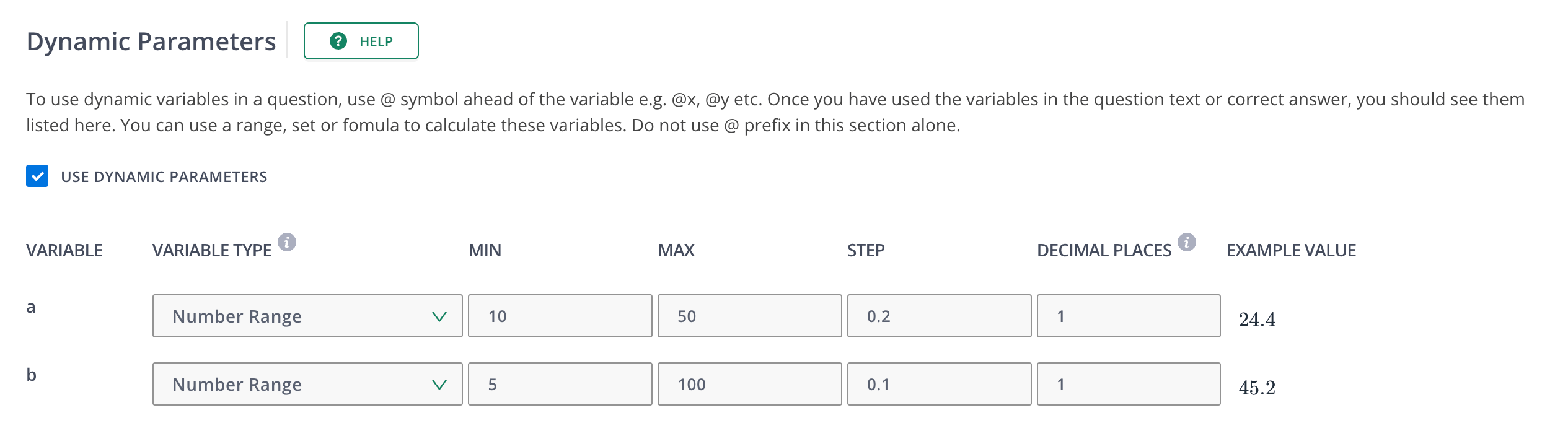 Example of variable attributes.