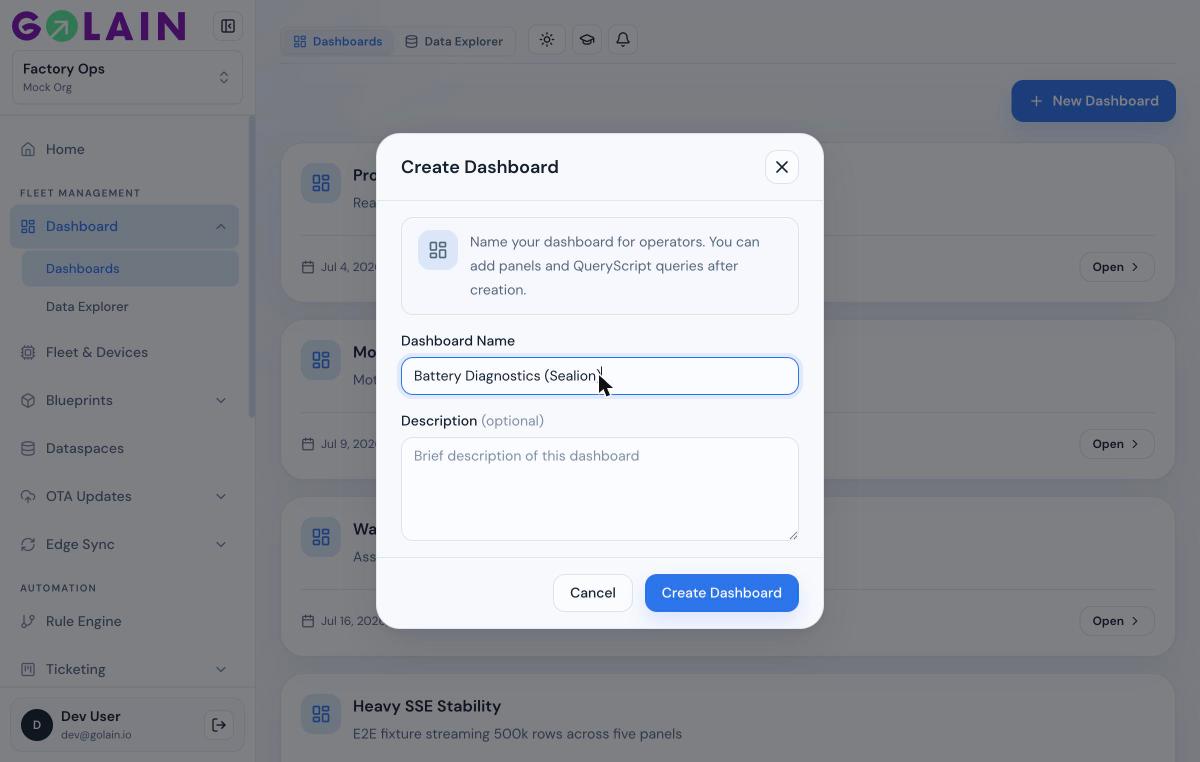 Create Dashboard dialog
