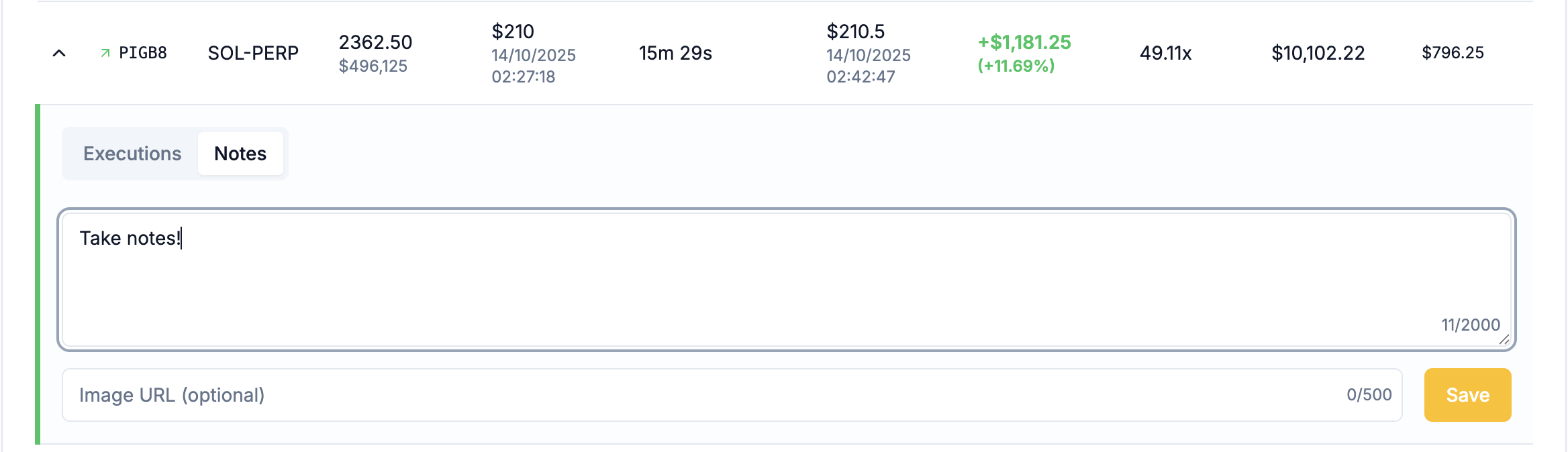 Trade notes and annotations interface
