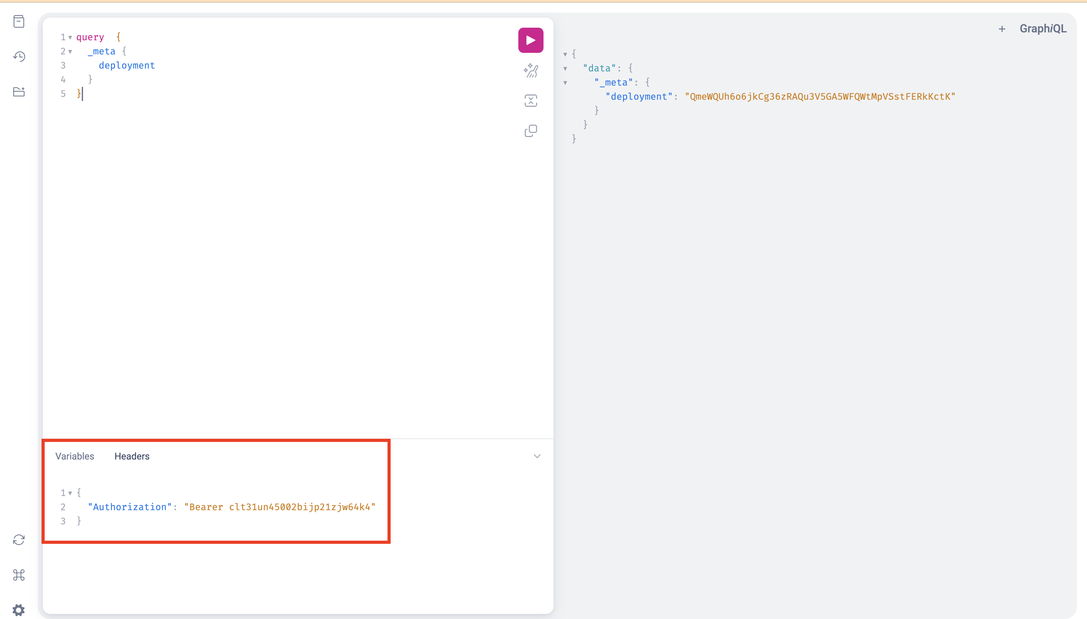 GraphiQL query with Authorization header