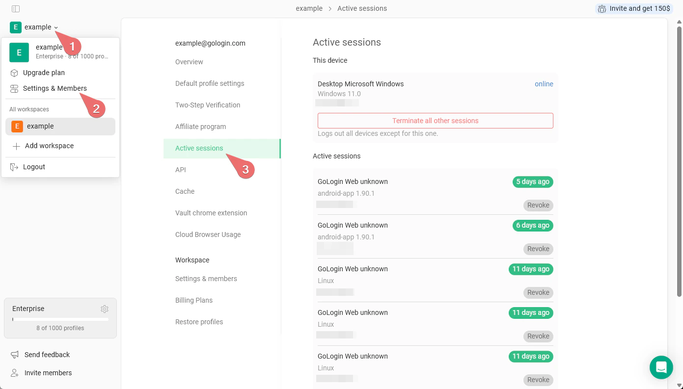 Active Gologin Sessions