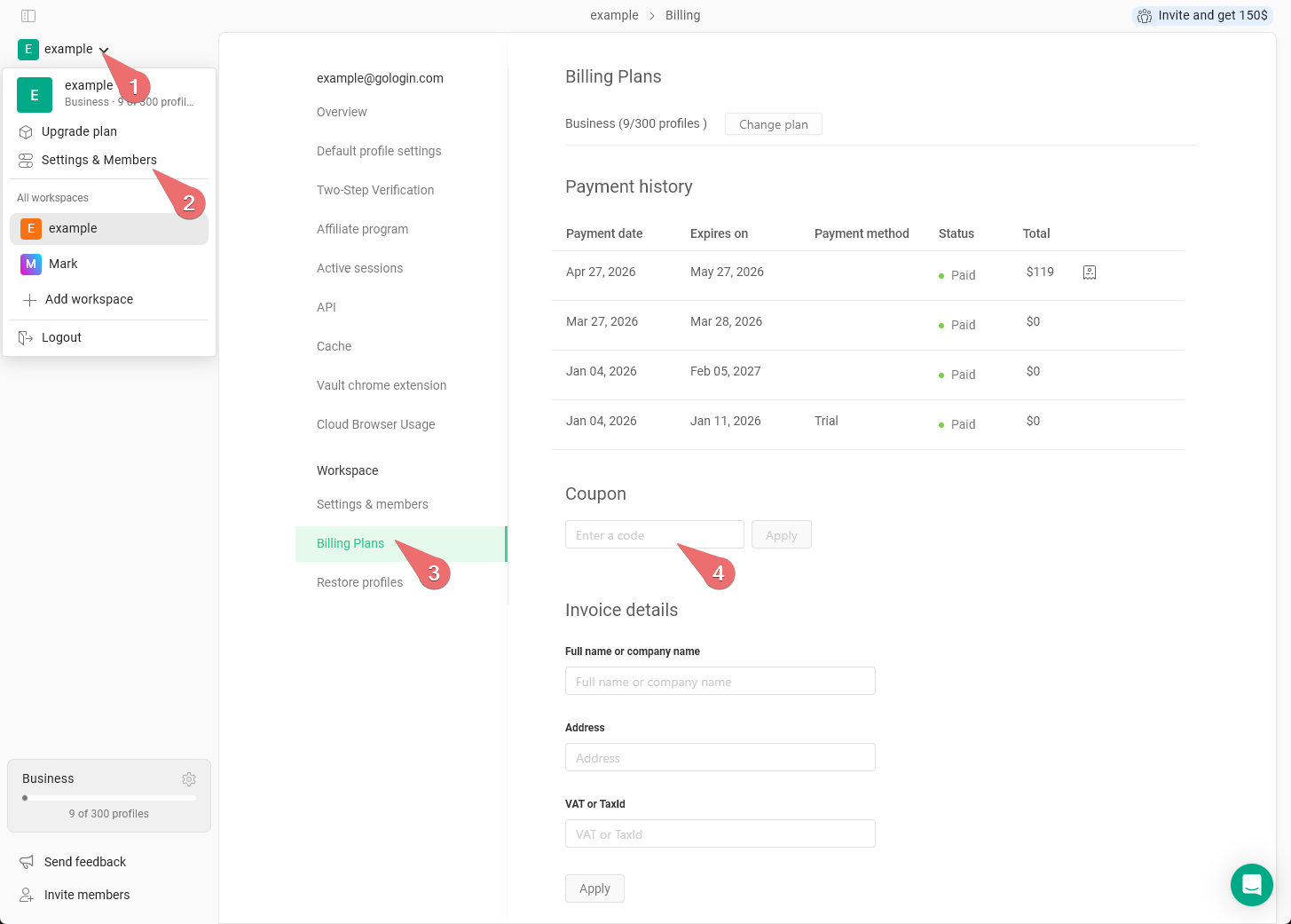 Promo codes and discounts - Gologin documentation
