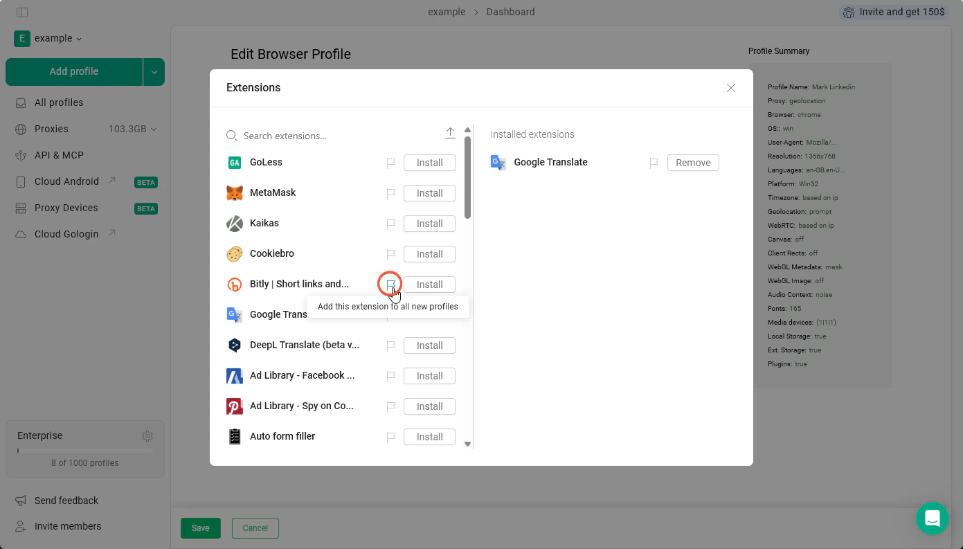 Add Extensions To Every New Profile