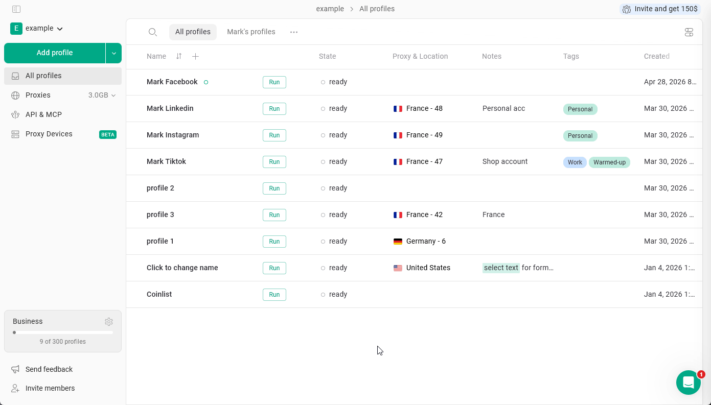 Proxy Profile Settings