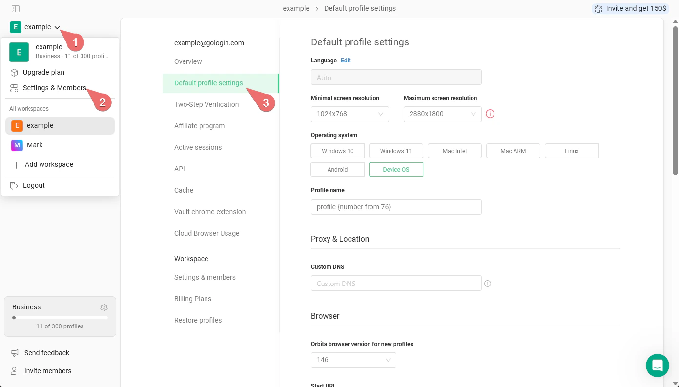 Default Profile Settings