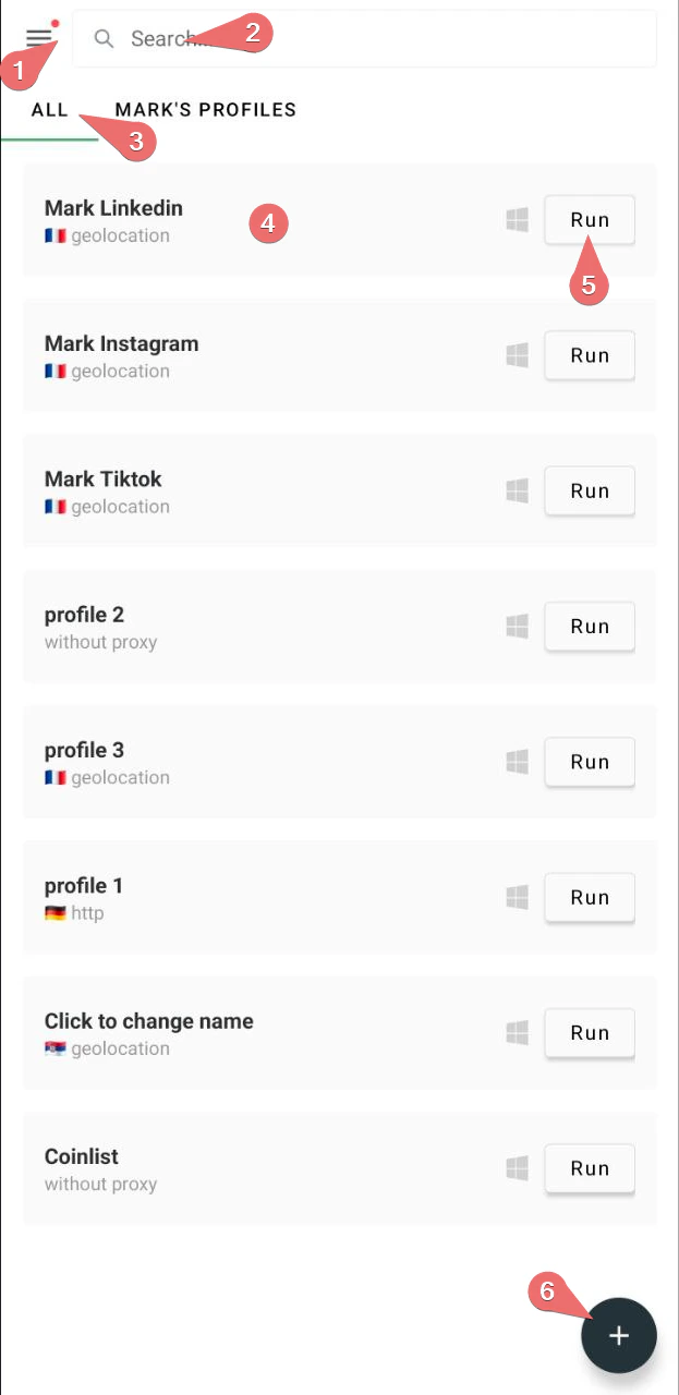 Gologin Android Profile Page