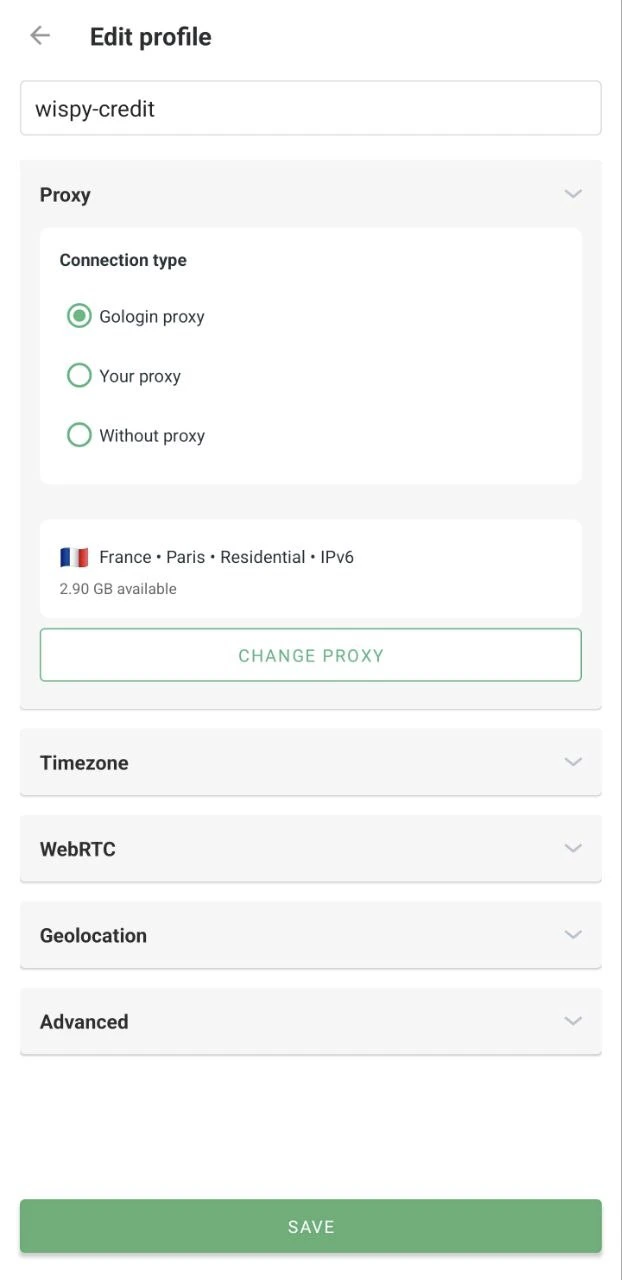 Gologin Android Profile Settings