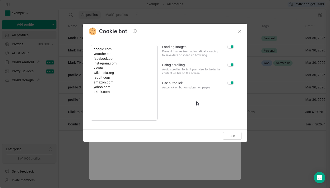 Cookie Bot - Gologin documentation