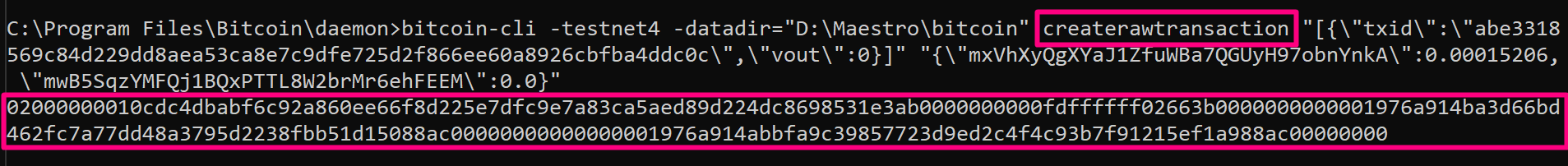 Maestro Create a Bitcoin Raw Transaction