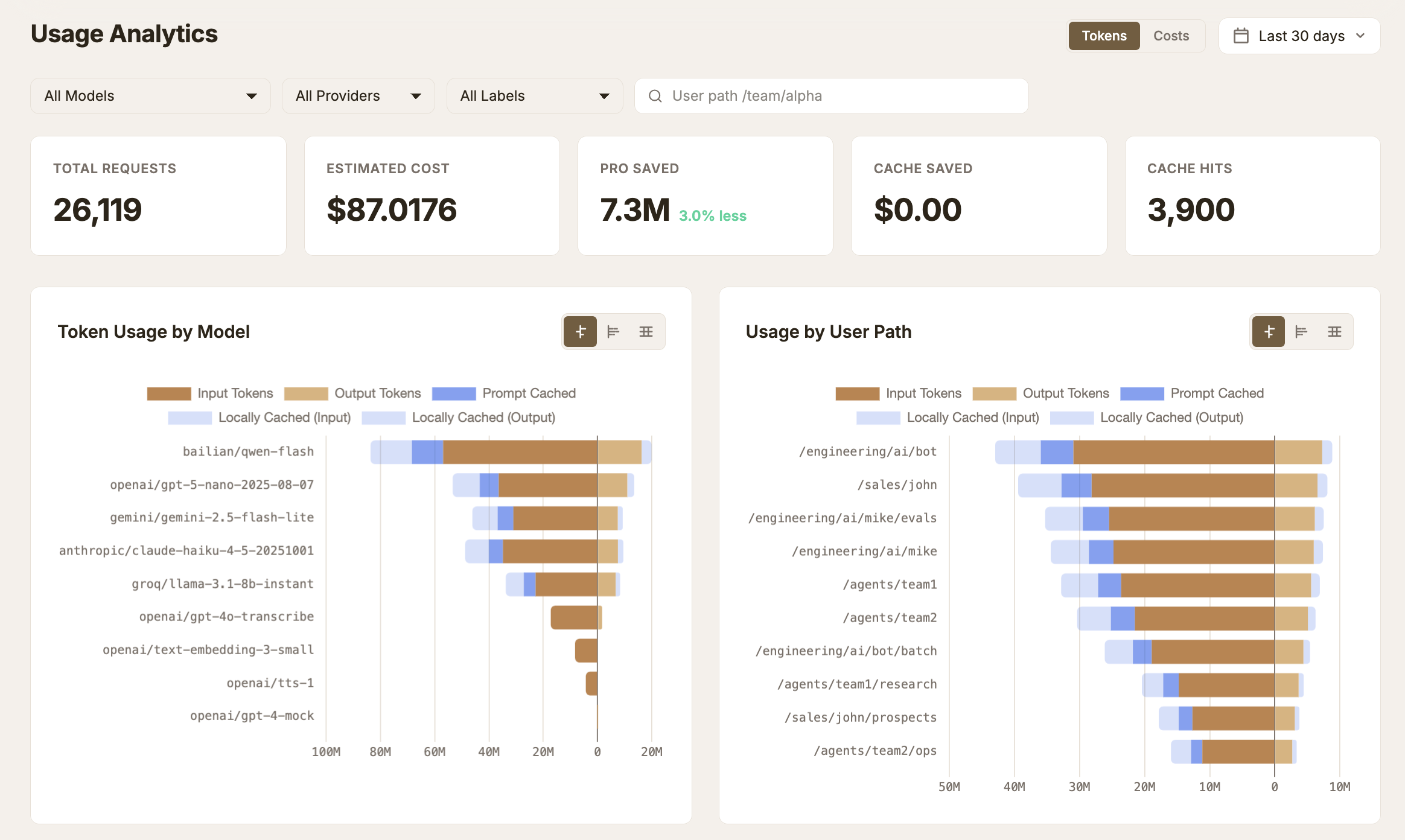 GoModel AI gateway usage analytics dashboard