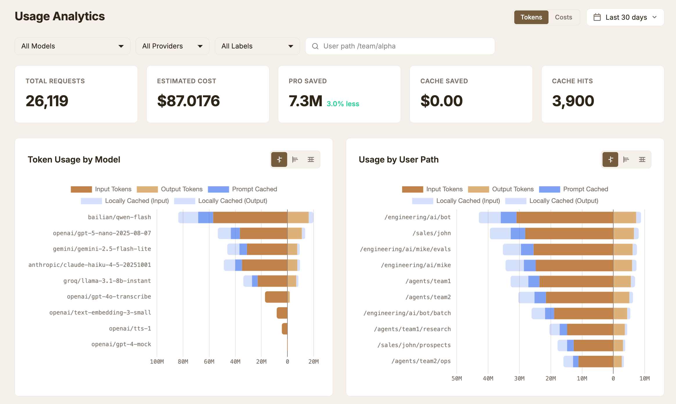 GoModel AI gateway usage analytics dashboard