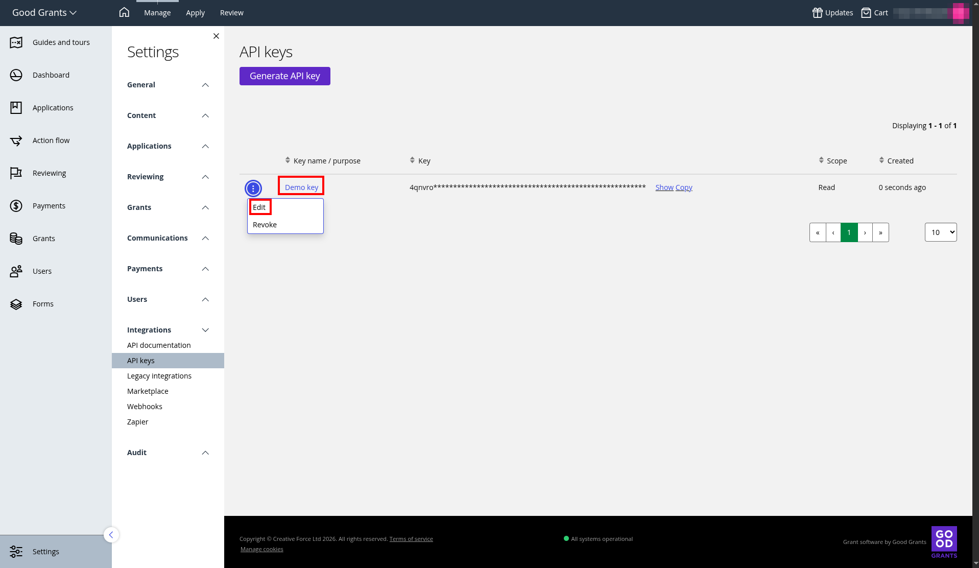 Update API key