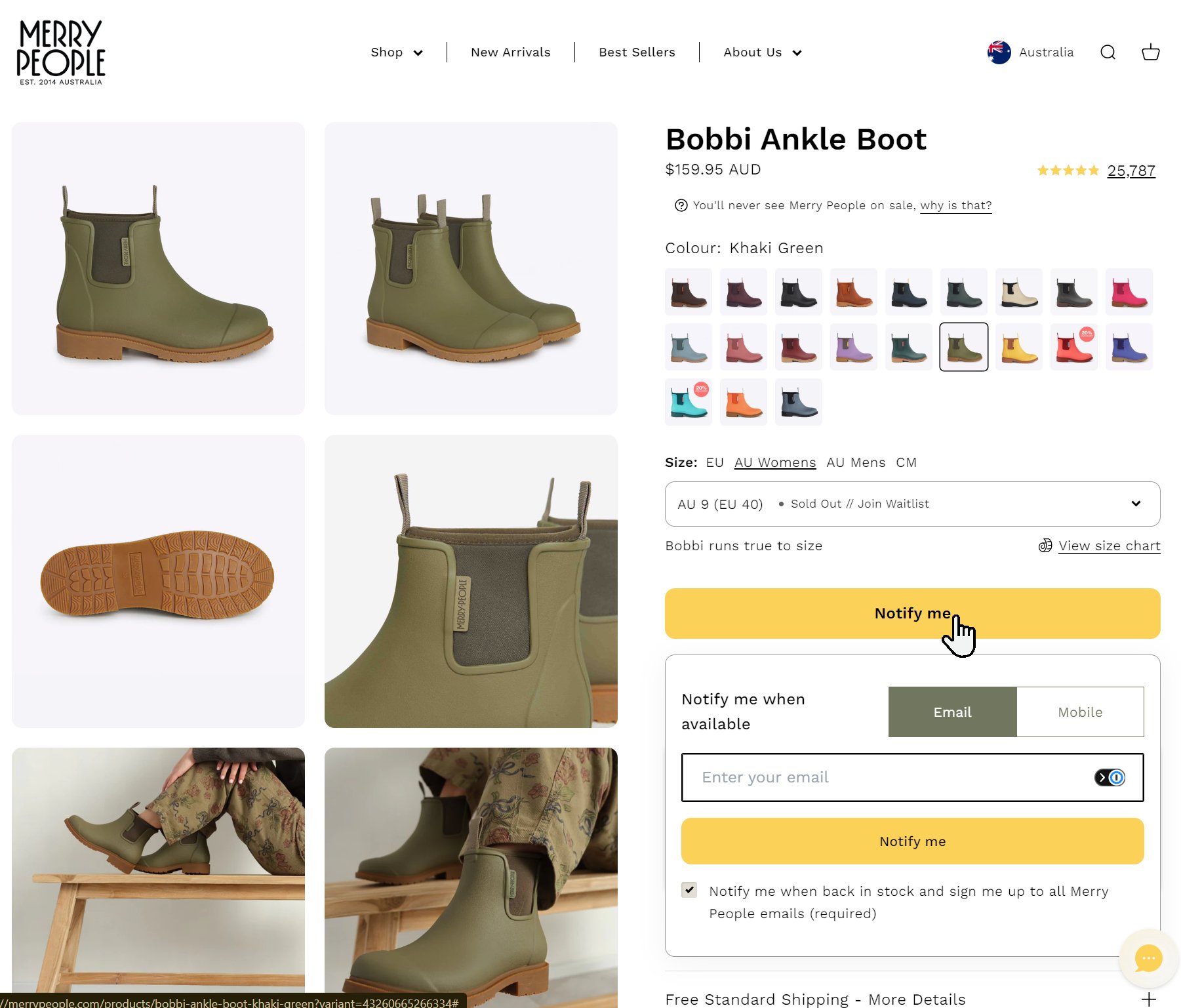 Notify Me form on a sold-out product page
