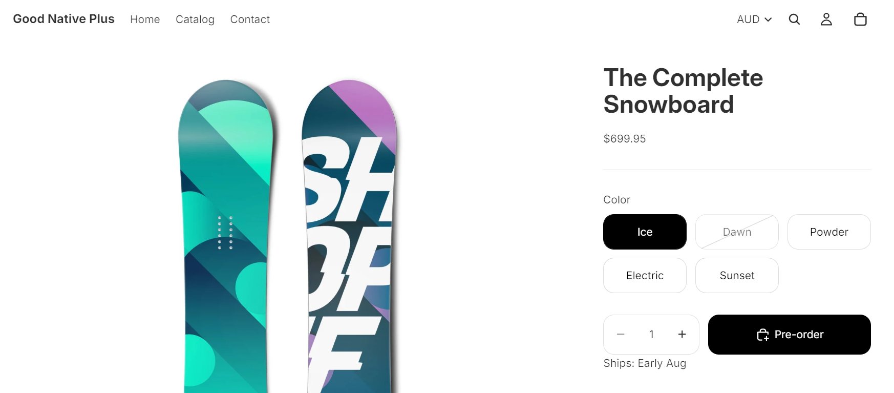 Pre-order button and ship-date message on a product page