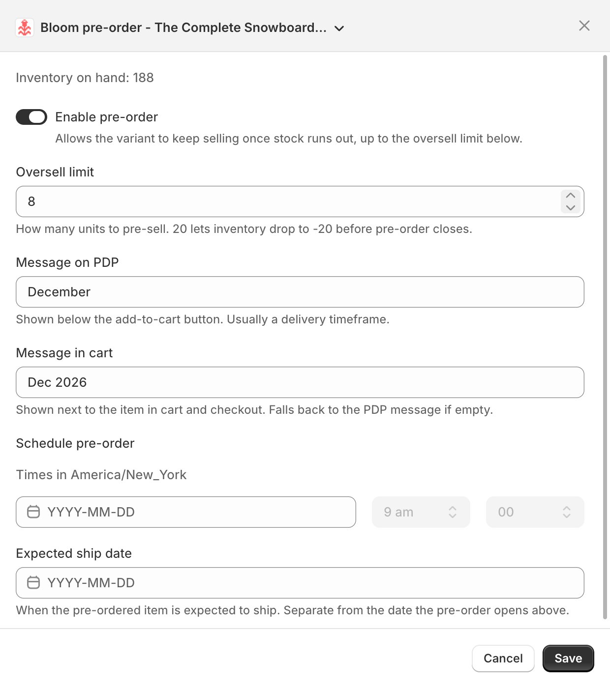 Pre Order Product Editor