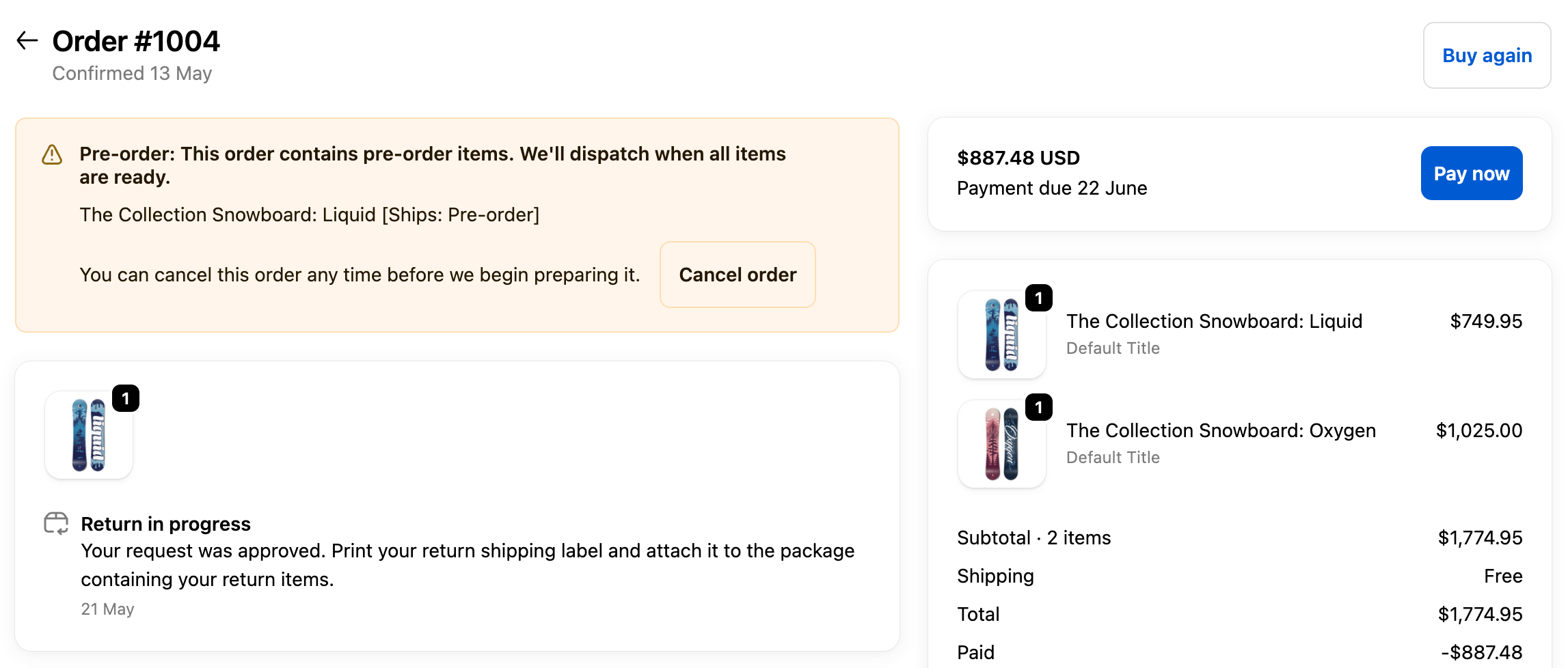 Pre Order Cancel Order