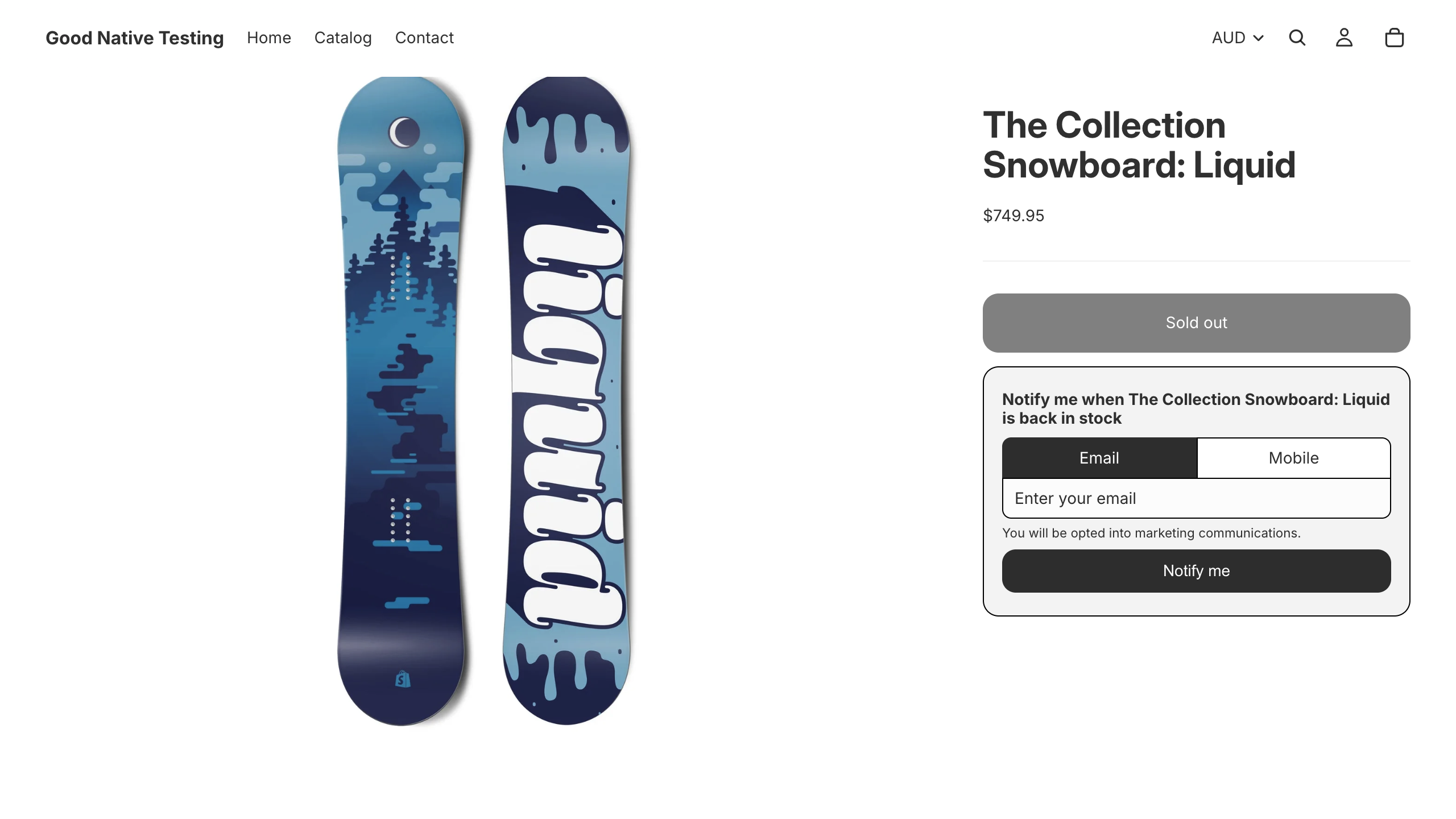 Notify Me form on a sold-out product page