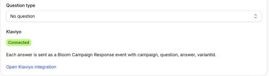 Question type and Klaviyo card on the Campaign tab
