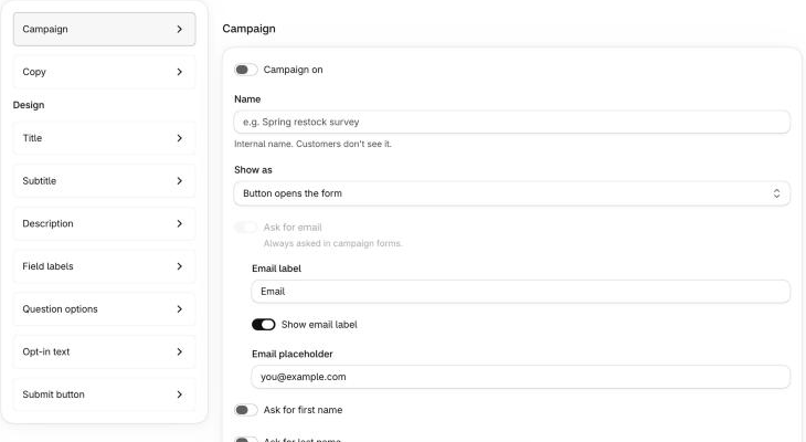Campaign group on the Notify me Campaign tab