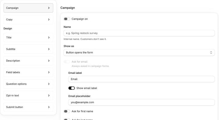 Campaign group on the Notify me Campaign tab