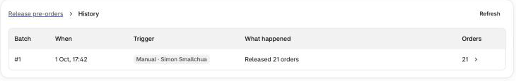 Release history listing batches, triggers and outcomes
