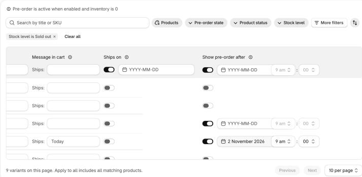 Show pre-order after column in the products editor
