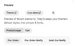 Live store button and copy-link icon in the Design preview