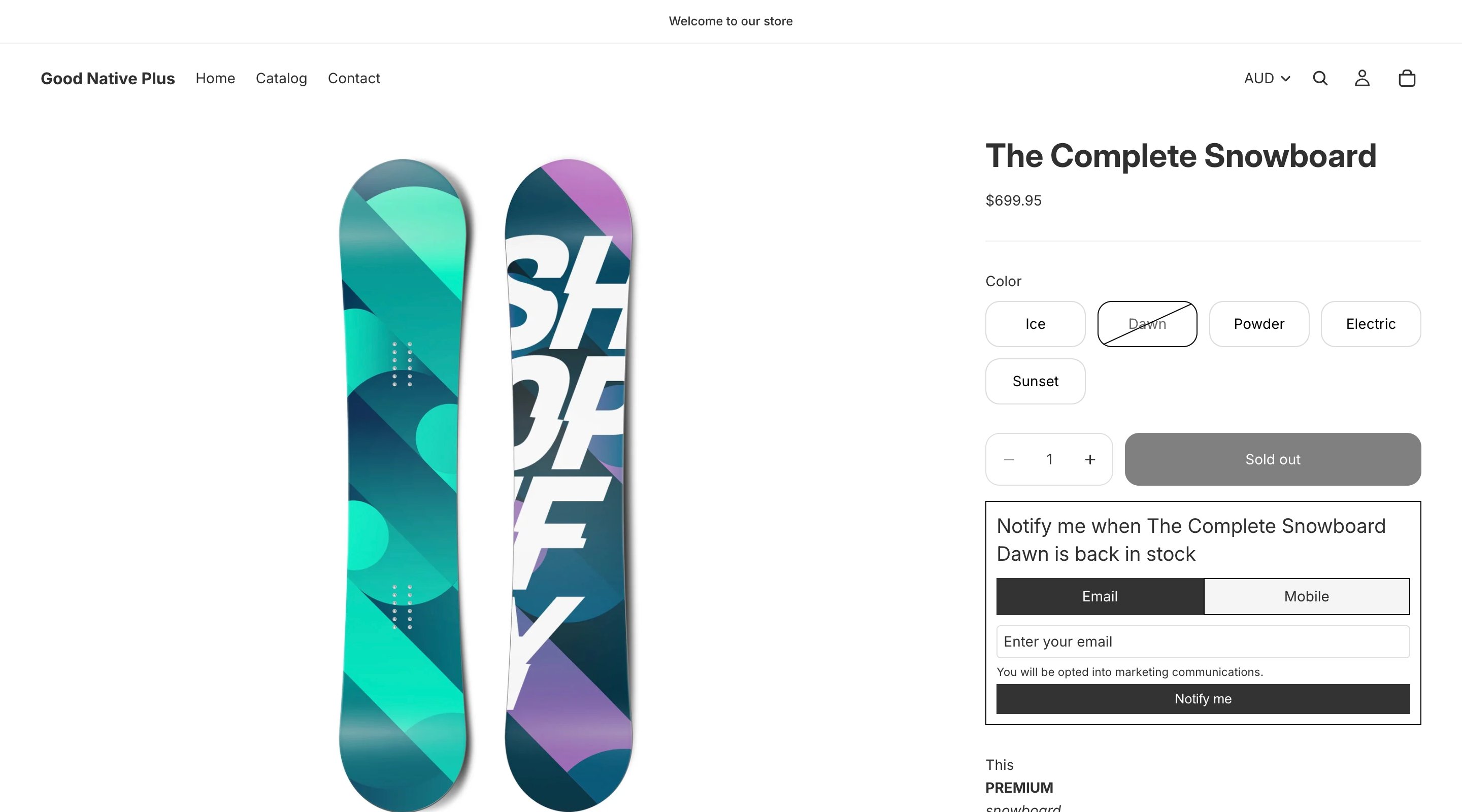 Notify Me form on a product page