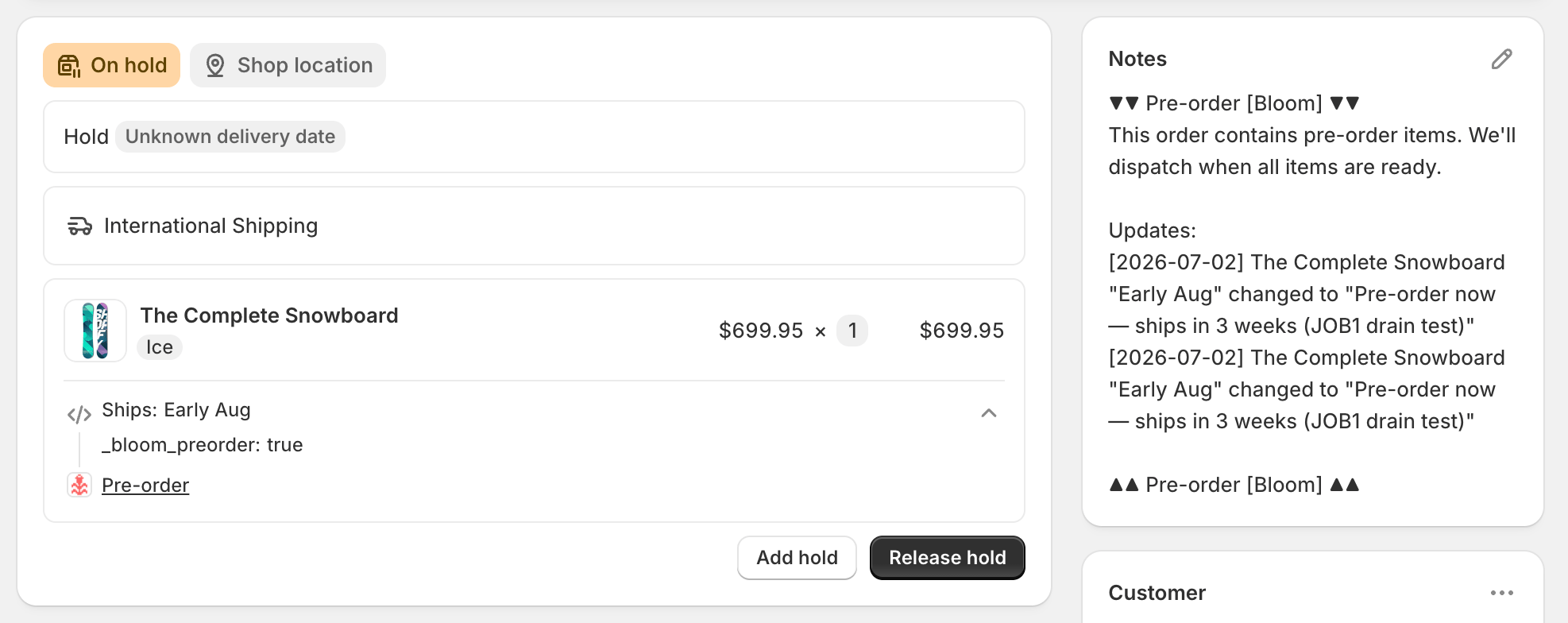 Pre Order Order Details