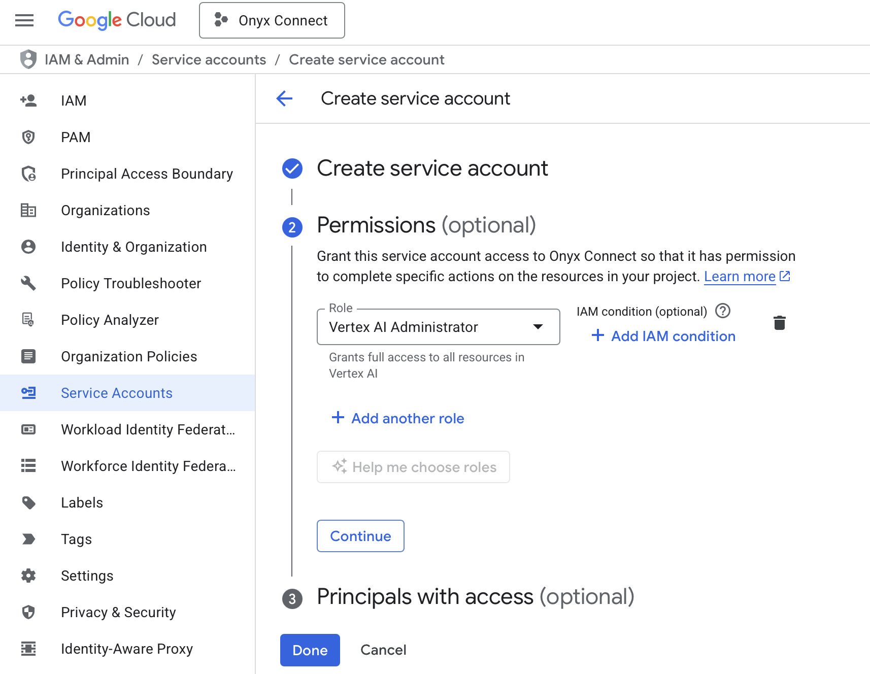 Google Cloud Console Service Account Configuration
