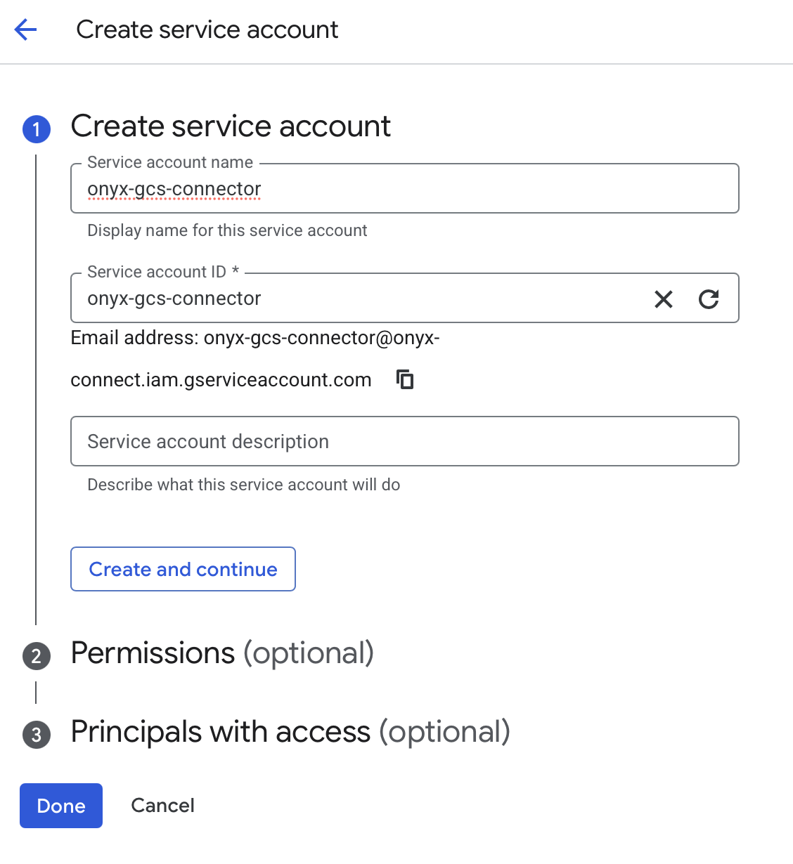 Service account configuration