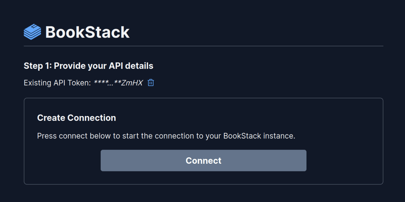 BookStack connector step 2 view