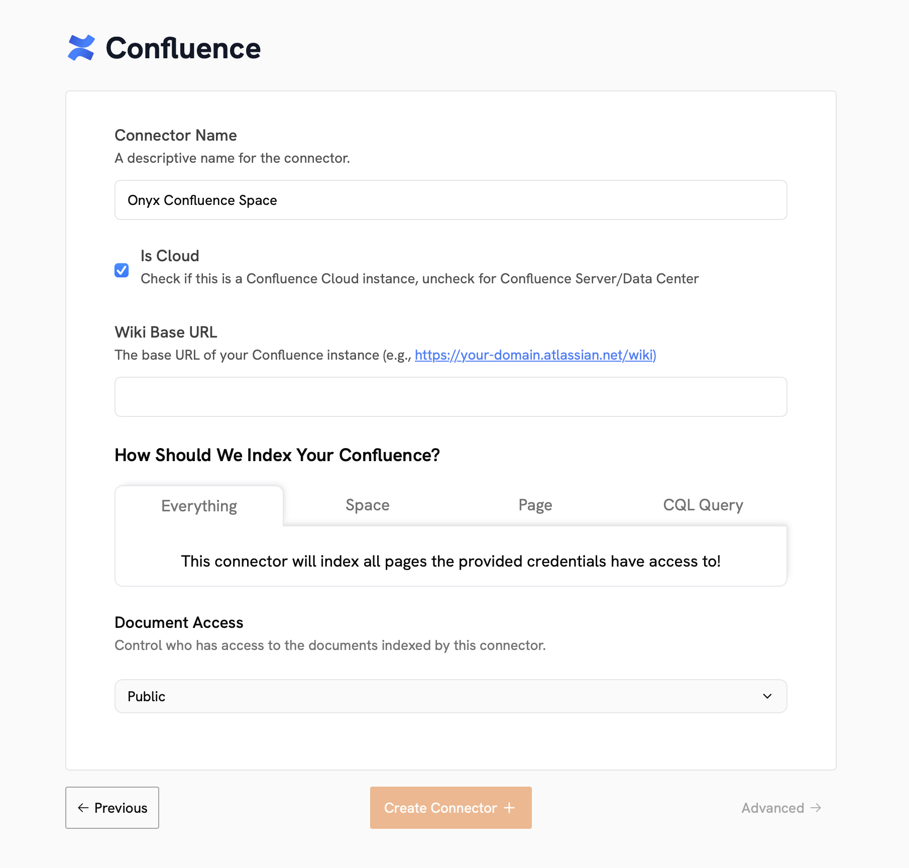 Gorbit Connector Configuration page