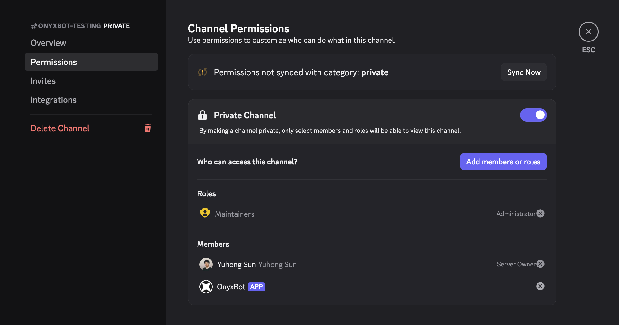 Allow GorbitBot to access a private text channel