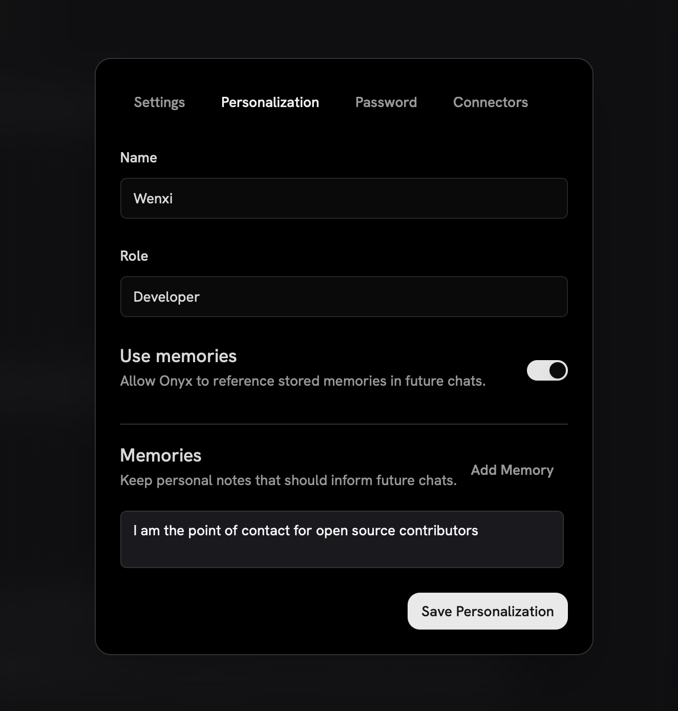 User info configuration