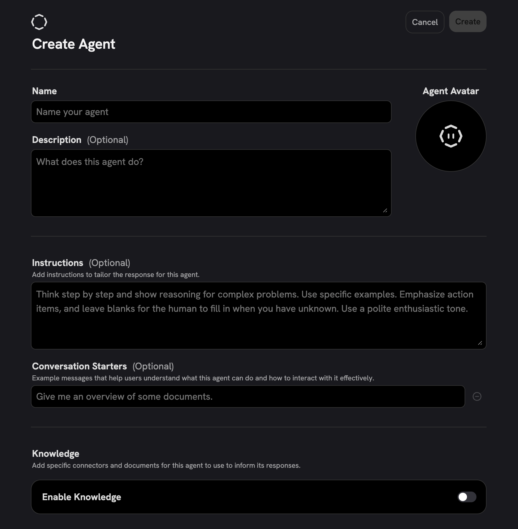 Agent Creation Page