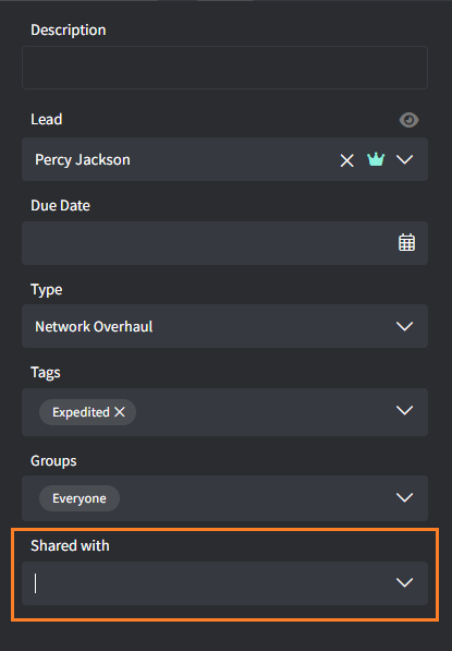 Project details panel with the Shared with field highlighted