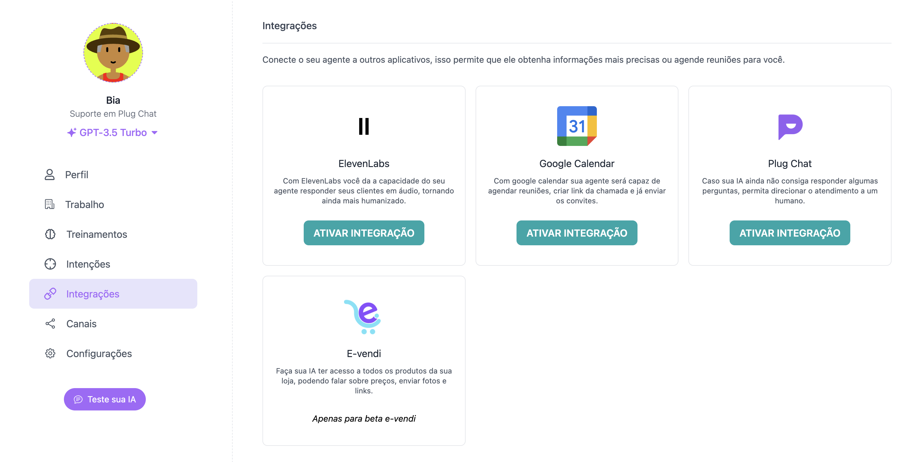 Intenções do agente