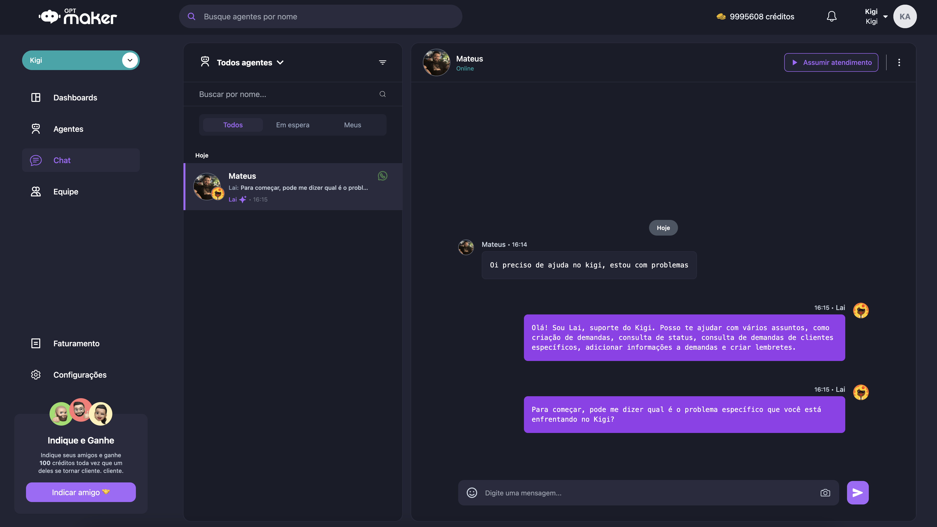 Chat de atendimento