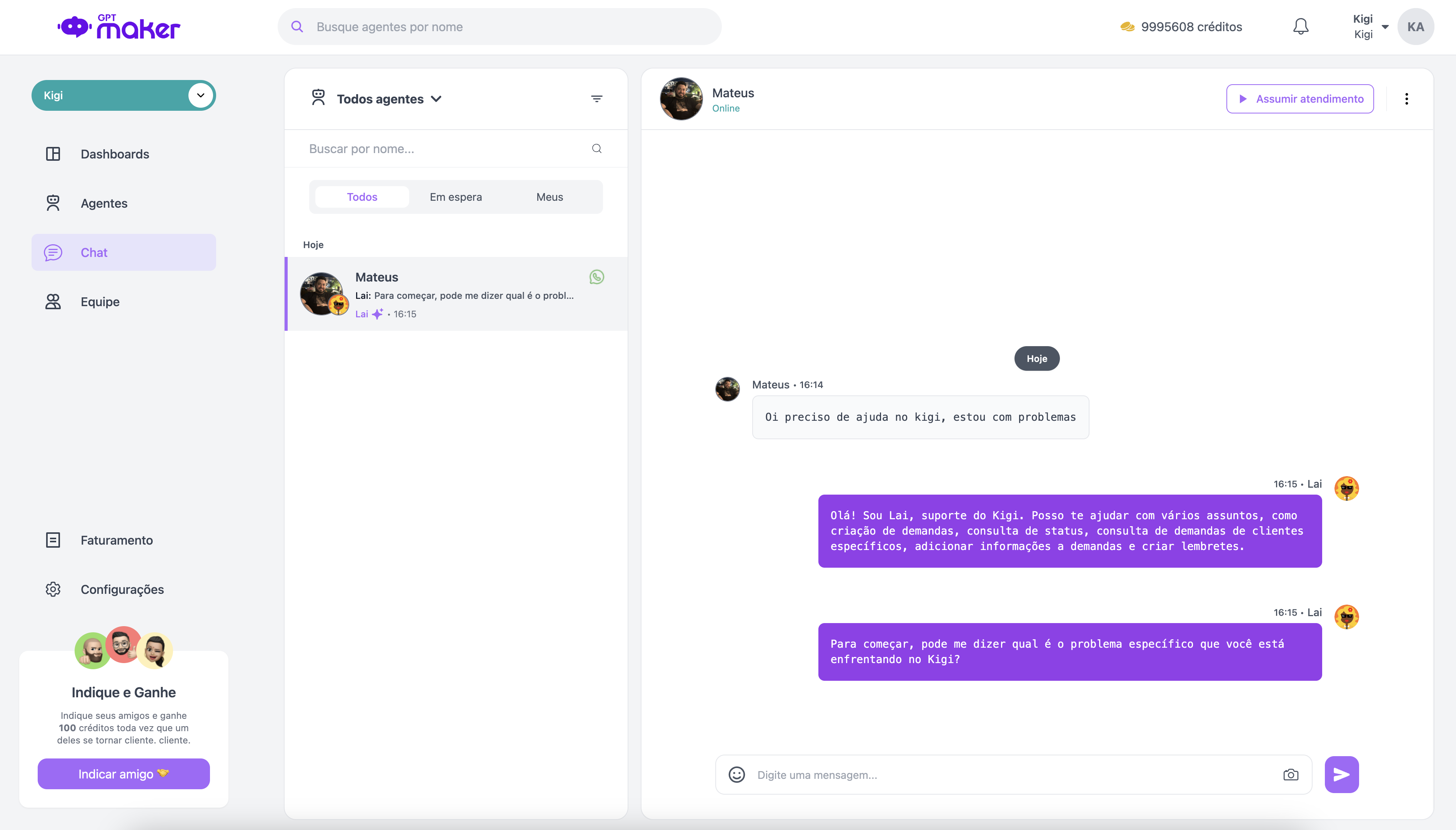 Chat de atendimento